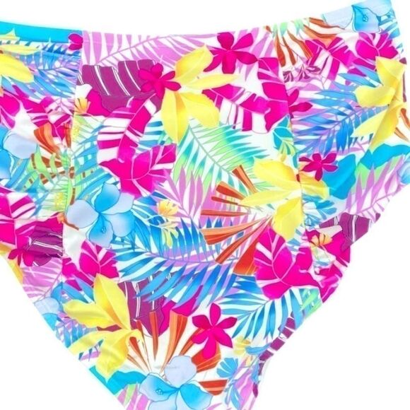 CALIFORNIA WAVES PLUS Trendy Plus Tropical Print High-Waist Bikini Bottoms 22/24 - Picture 6 of 10